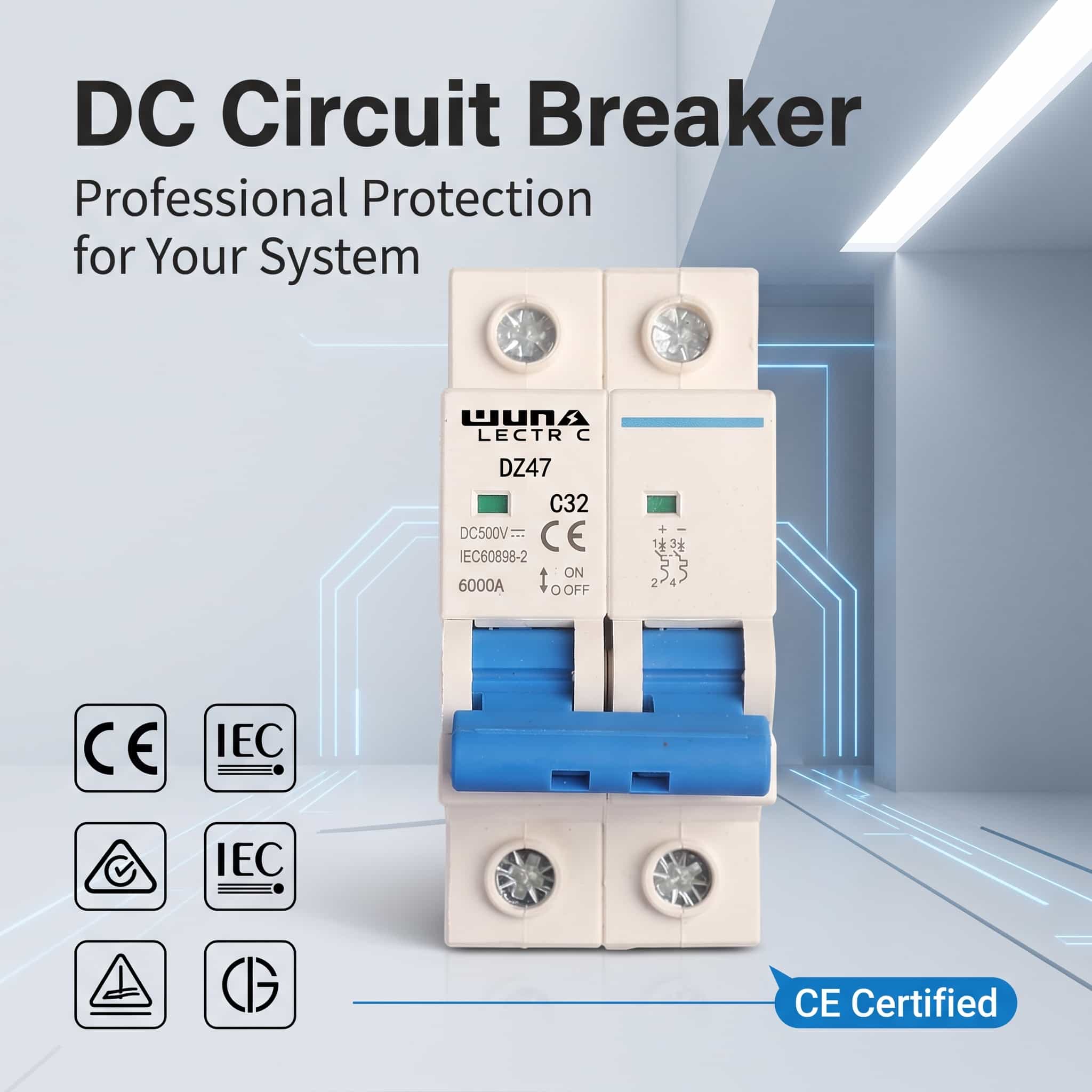 2pólový DC miniaturní jistič DZ47 C32 500V